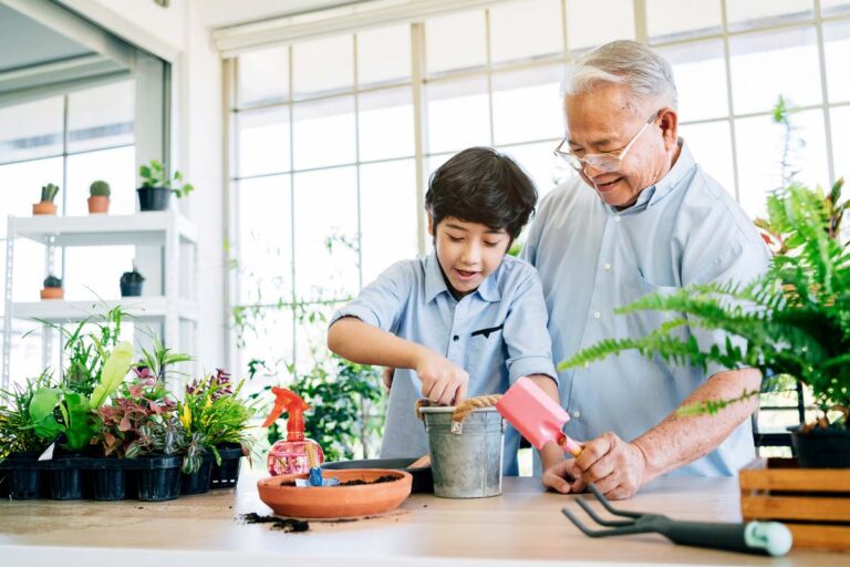 Everlan of Clemson | Grandfather gardening with grandson